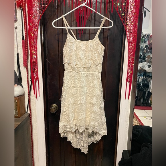 M AUW Lace cream midi high low tank dress elastic waist (missing belt) - Picture 4 of 8